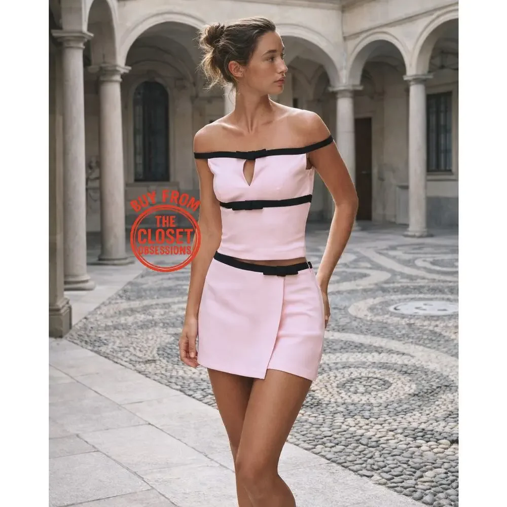ZARA Pink Skort Set NWT Off Shoulder Crop Top Matching Set Size L